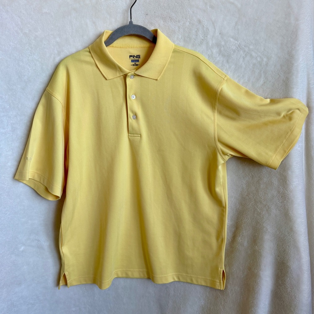 PING Collection Mens Pale Yellow Performance Golf Polo Short Sleeve Size Med